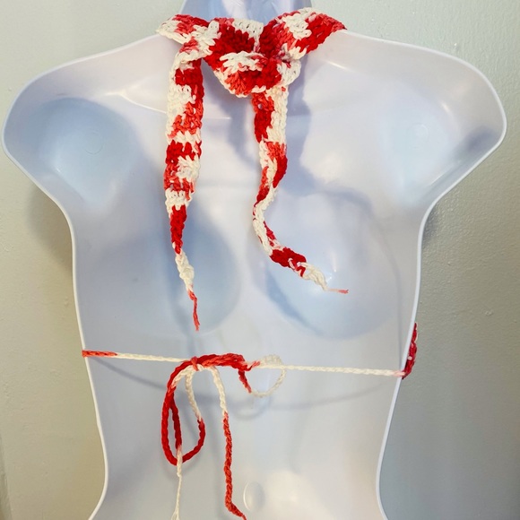 Crochet Handmade Bralette White Pink Red - Picture 2 of 6